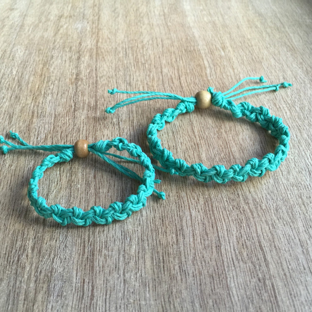 Shell Key Teal Mommy and Me Hemp Bracelets - Fanfarria Handmade Jewelry