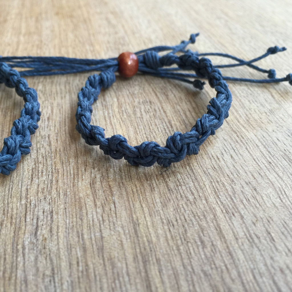 Shell Key Mommy and Me Blue Hemp Bracelets - Fanfarria Handmade Jewelry