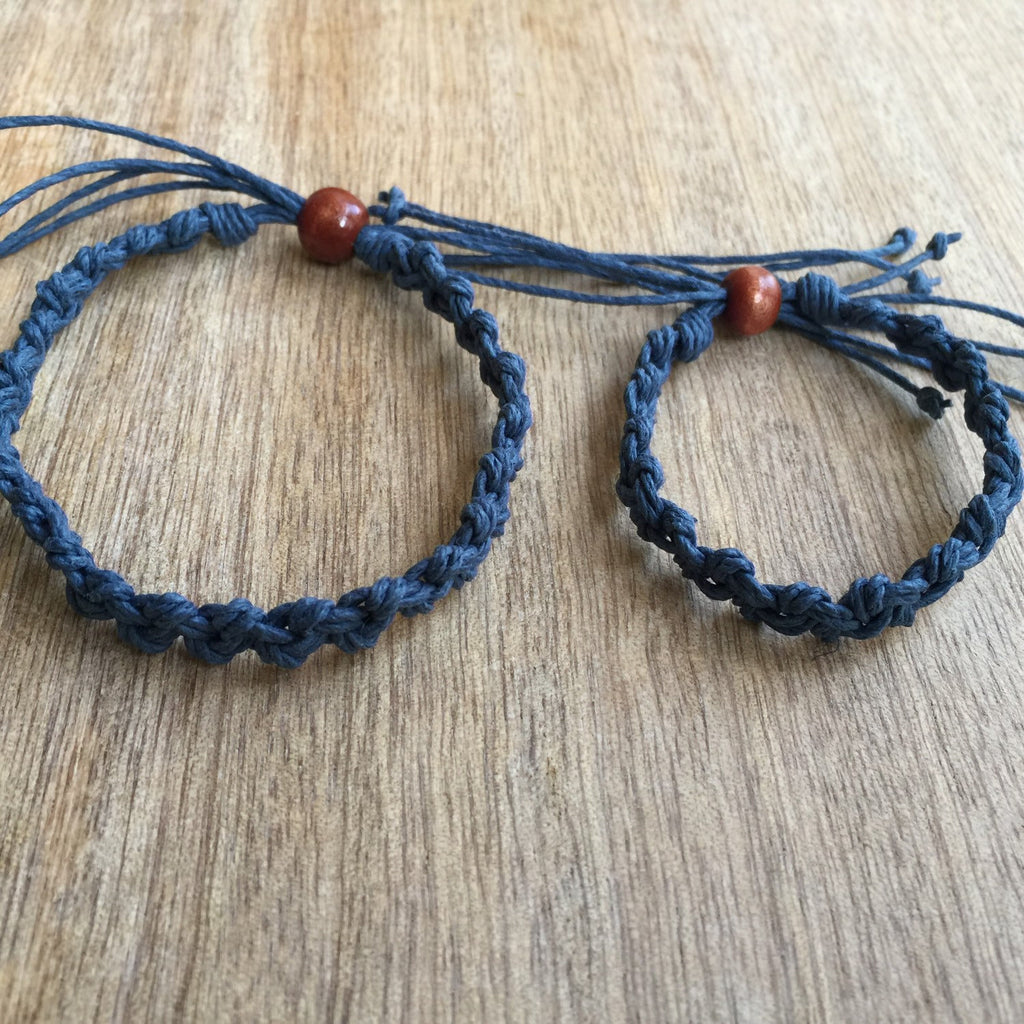 Shell Key Mommy and Me Blue Hemp Bracelets - Fanfarria Handmade Jewelry
