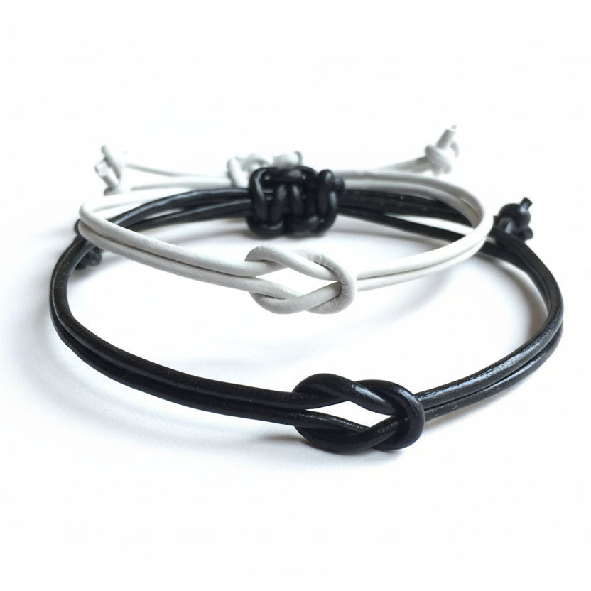 Black and white leather couples bracelets his and hers matching North Venice style