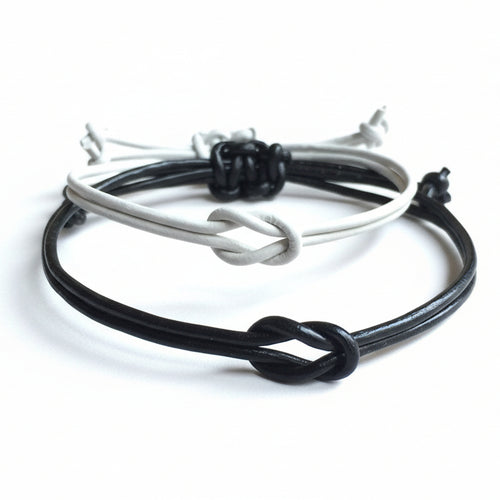 Black and white leather couples bracelets his and hers matching North Venice style