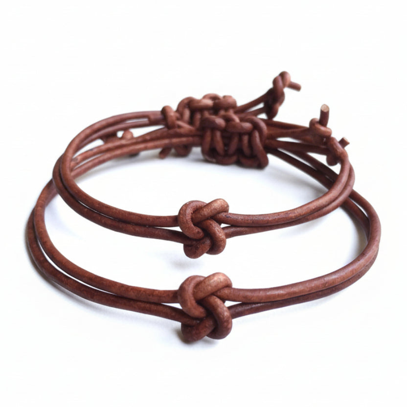 Venice style leather couple bracelets brown his and hers on wrist lifestyle