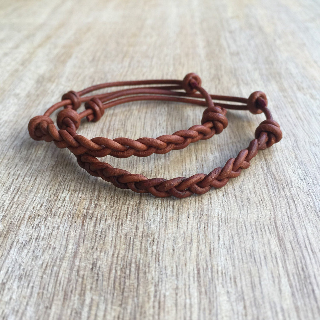 Juno Natural Brown Couple Leather Bracelets - Fanfarria Handmade Jewelry