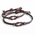 Dark brown leather knotted couples bracelets his and hers matching set handmade
