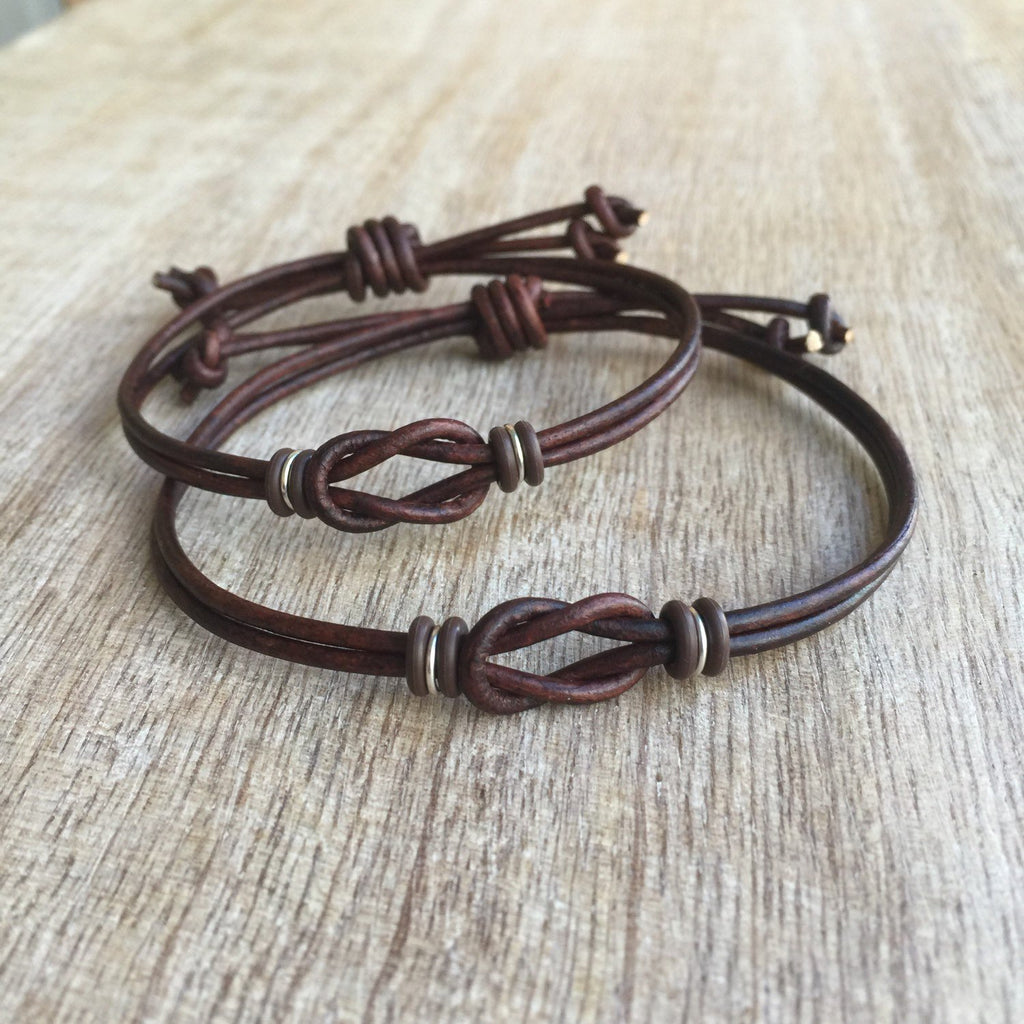 Sanibel Set Dark Brown Leather Couples Bracelets - Fanfarria Handmade Jewelry