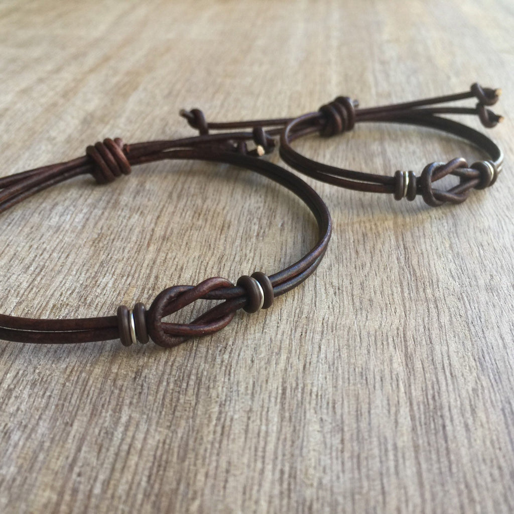 Sanibel Set Dark Brown Leather Couples Bracelets - Fanfarria Handmade Jewelry