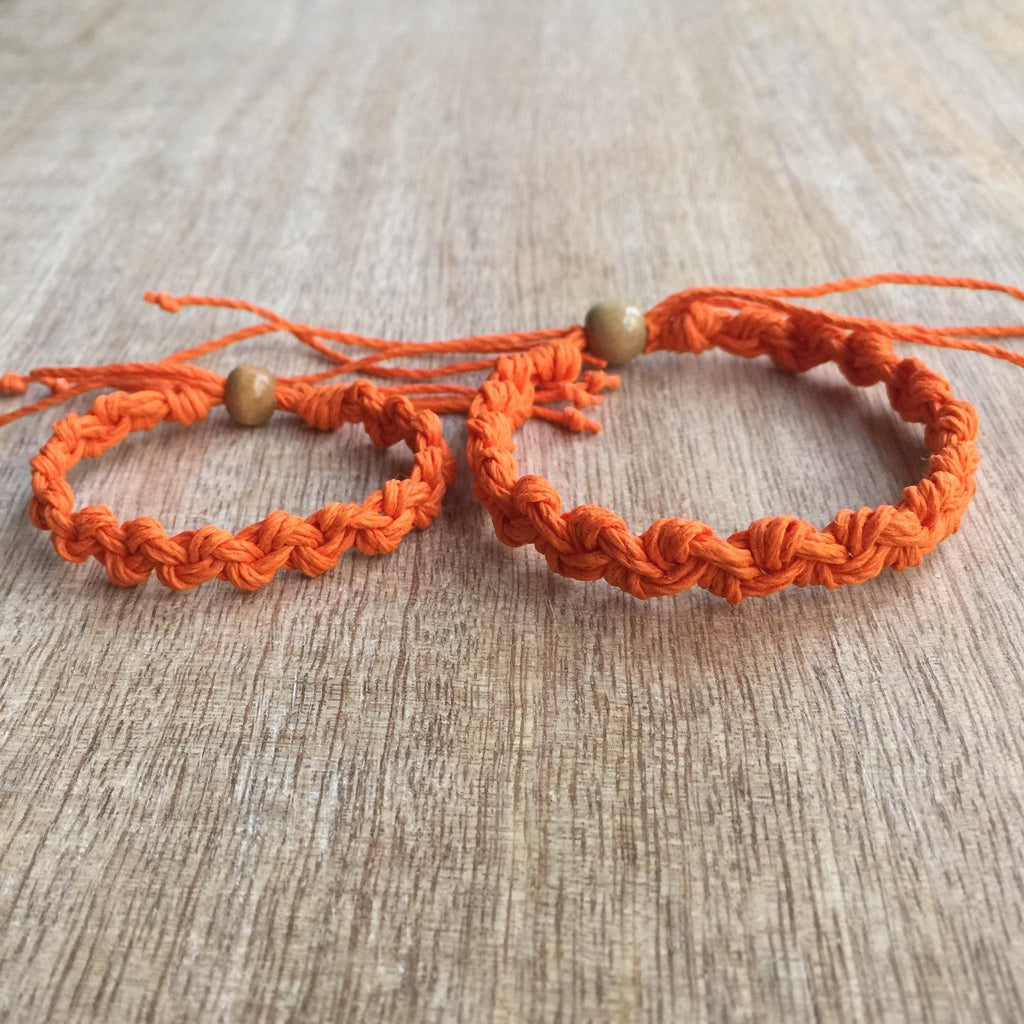 Shell Key Mommy and Me Orange Couple Hemp Bracelets - Fanfarria Handmade Jewelry