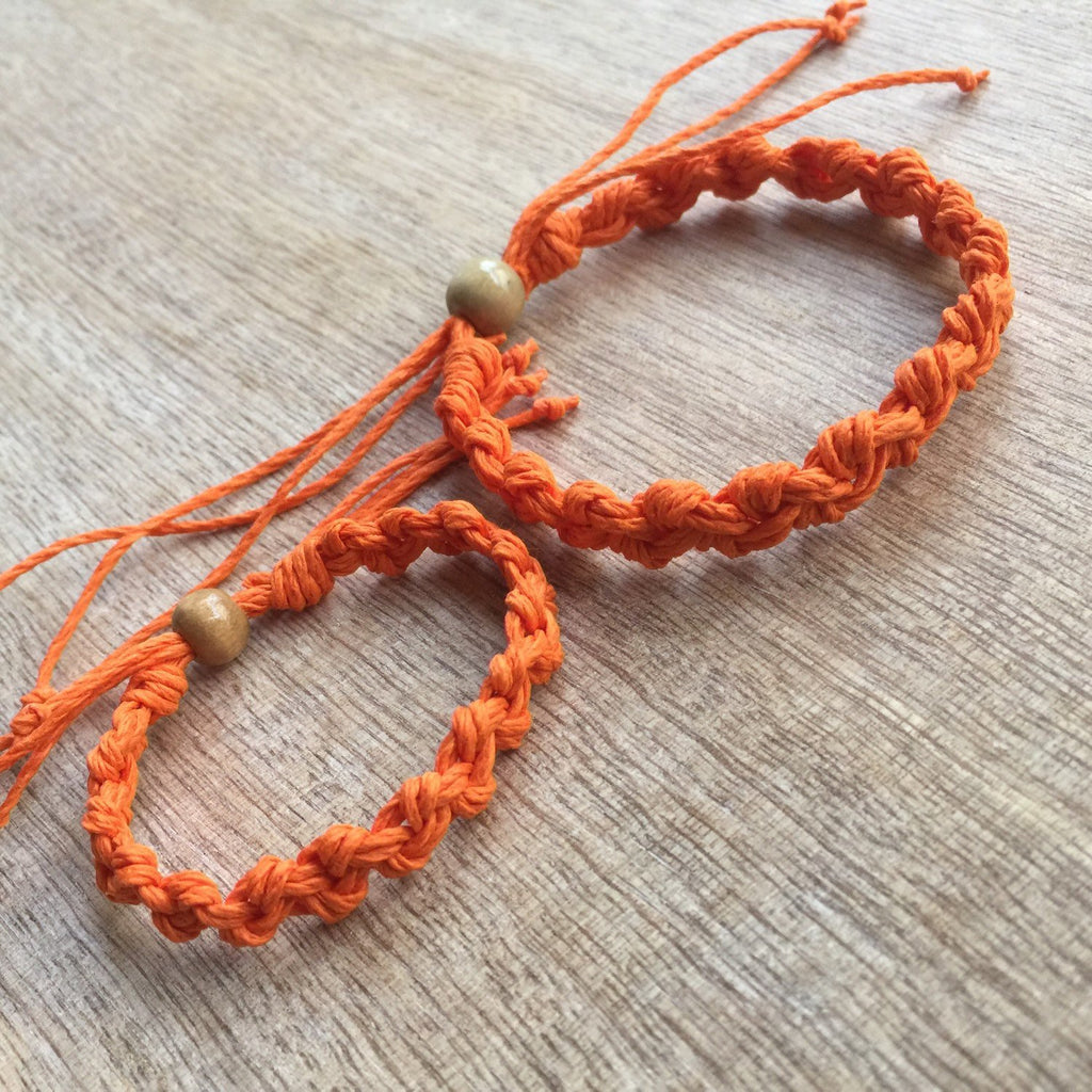 Shell Key Mommy and Me Orange Couple Hemp Bracelets - Fanfarria Handmade Jewelry