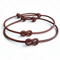 Brown leather infinity knot couple bracelet adjustable unisex 3rd anniversary gift