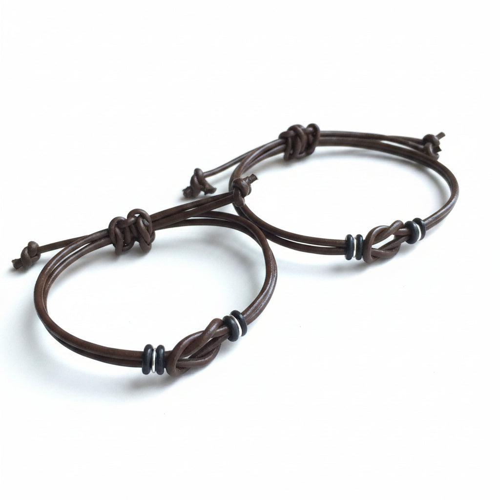 Sanibel Chocolate Leather Couples Bracelets - Fanfarria Handmade Jewelry
