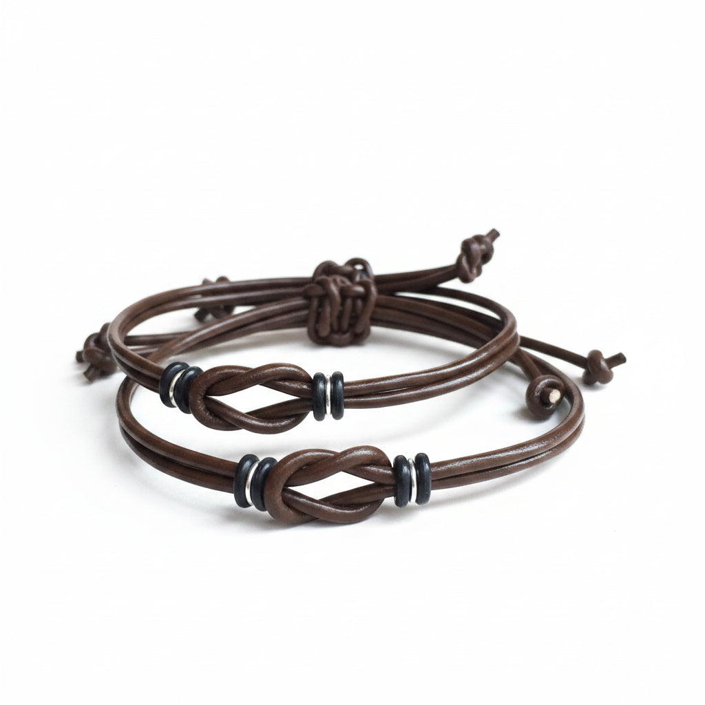 Sanibel Chocolate Leather Couples Bracelets - Fanfarria Handmade Jewelry