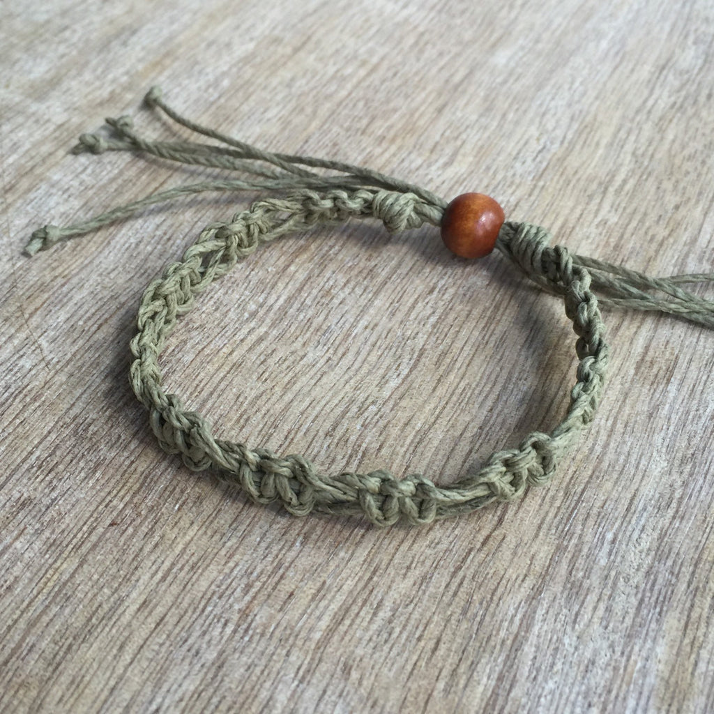 SoBe, Olive Hemp Anklet - Fanfarria Handmade Jewelry