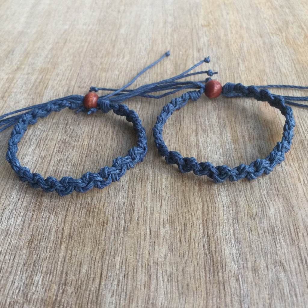 Shell Key I Couples Blue Hemp Bracelets - Fanfarria Handmade Jewelry