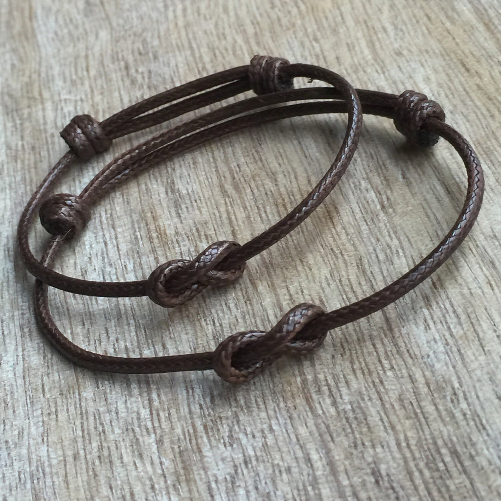Lovers Key, Brown Waxed Cord Bracelets, Simple Bracelet, His and her Bracelet,Couples Bracelets, Infinity, Waterproof Set of 2 WC001116