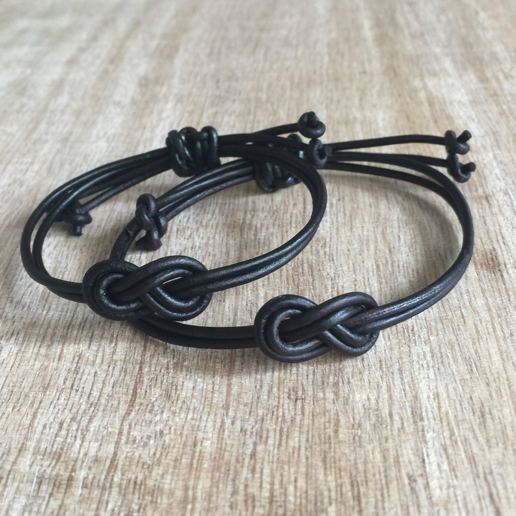 St. Pete, Couples Bracelets, His and her Bracelet, Infinity Knot, Black Leather Matching Bracelets, Set of 2 LC001144
