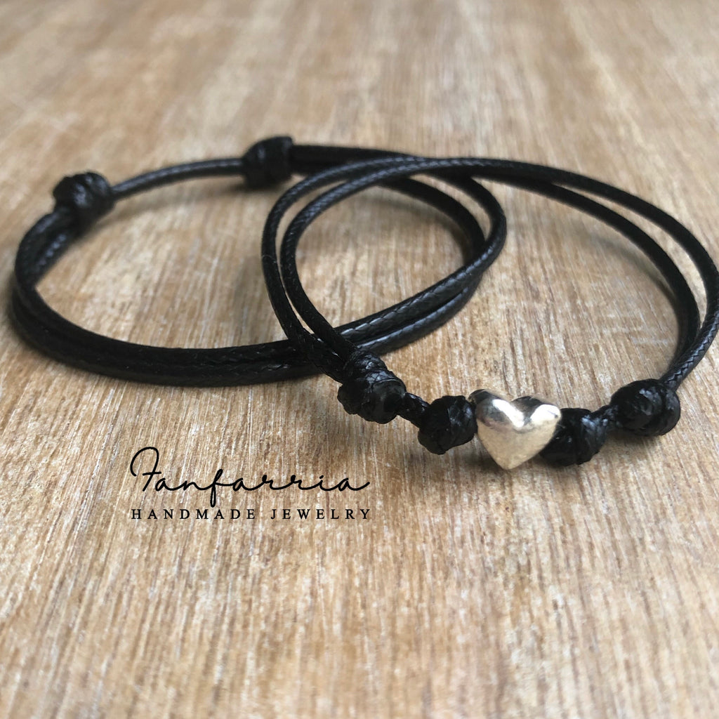 Sterling Silver Heart Black Couple Bracelets