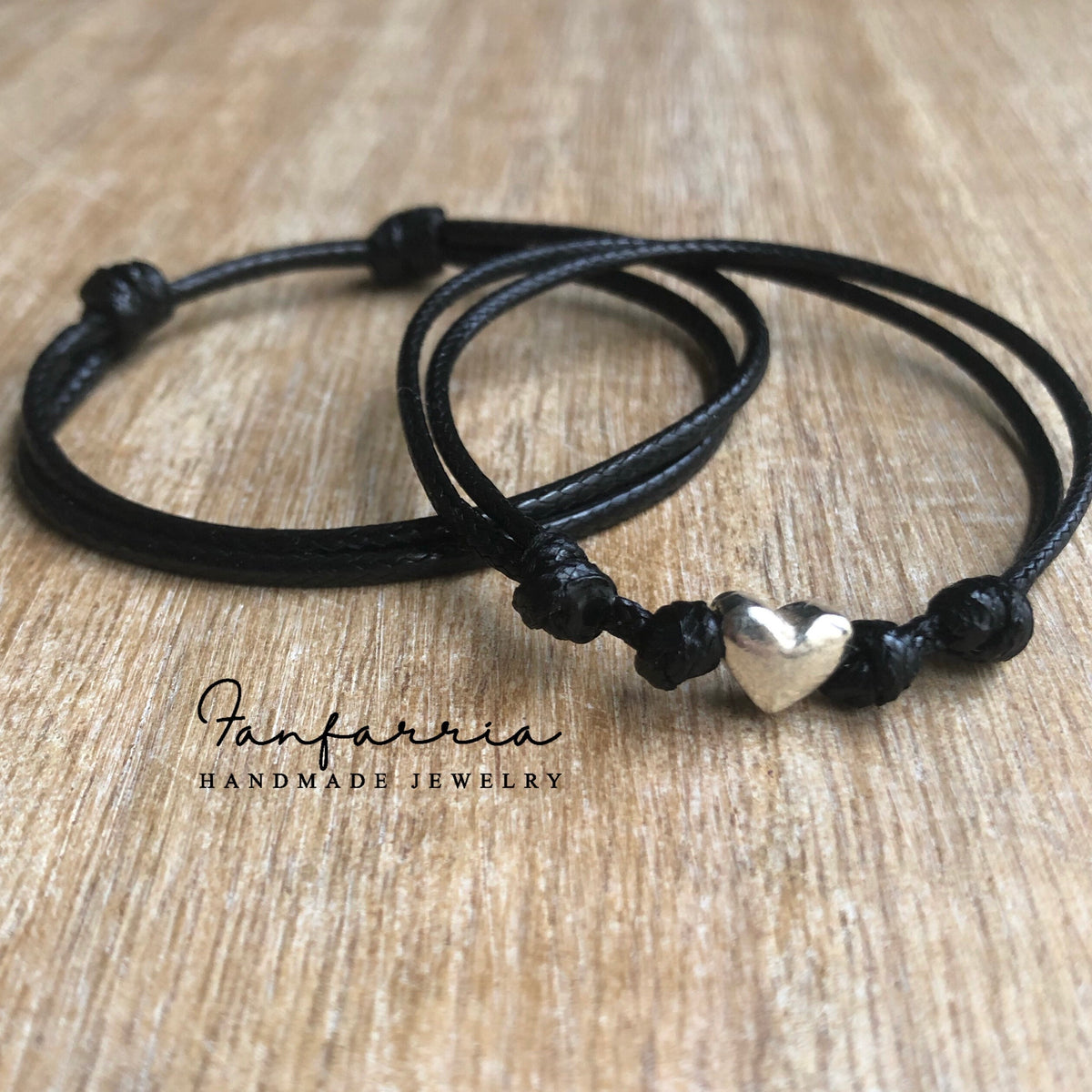 Sterling Silver Heart Black Couple Bracelets